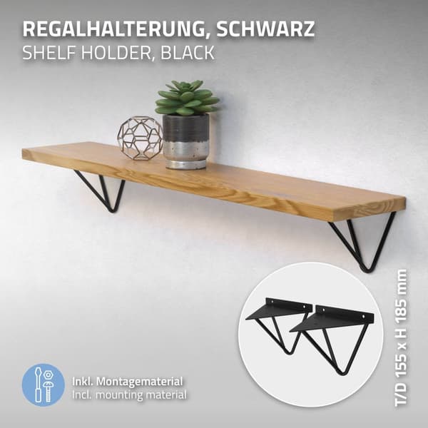Hyllykannattimen kolmio 2 kpl 16x15,5x17 cm musta metalli ML design