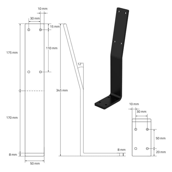 Hyllyteline 2 kpl 34.5x9x5 cm musta teräs ML design