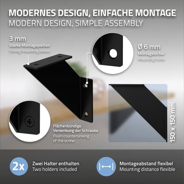 Hyllyteline kolmio 2 kpl 15x15x3 cm musta metalli ML-Design