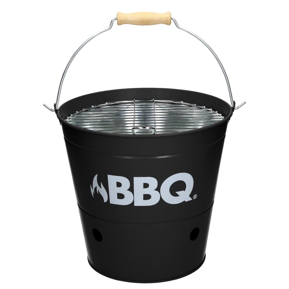 ECD Germany Grilleimer Ø25cm med grill och bärhandtag, hinkgrill av rostfritt stål i matt svart, minigrill med ventilation, camping grill kolgrill