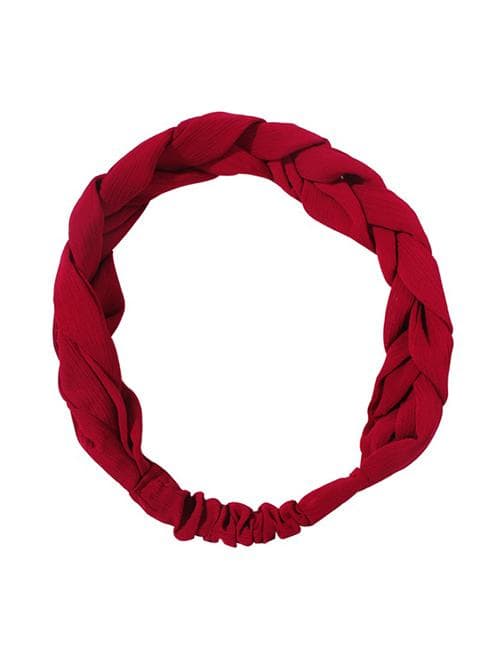 Hårband med Bred Fläta (vinröd)