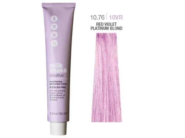 Vopsea permanent Milk Shake Creative 10.7610VR, Blond Platinat Violet Rosu, 100ml