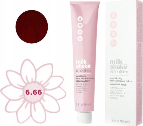 Milk Shake Milk Shake, Smoothies, Ammonia-Free, Semi-Permanent Hair Dye, 6.666RR Dark Intense Red Blonde, 100 ml For Women