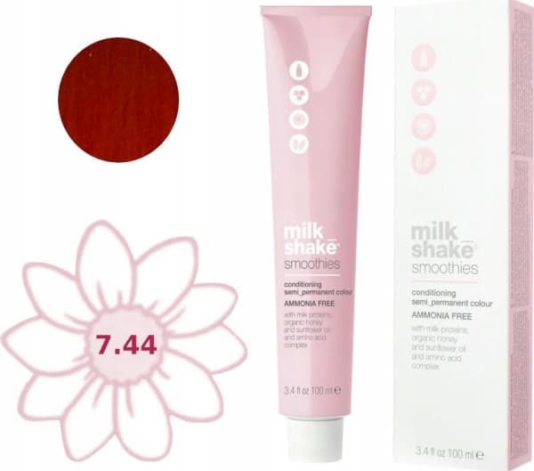 Milk Shake Milk Shake, Smoothies, Ammonia-Free, Semi-Permanent Hair Dye, 7.447CC Intense Copper Medium Blond, 100 ml For Women