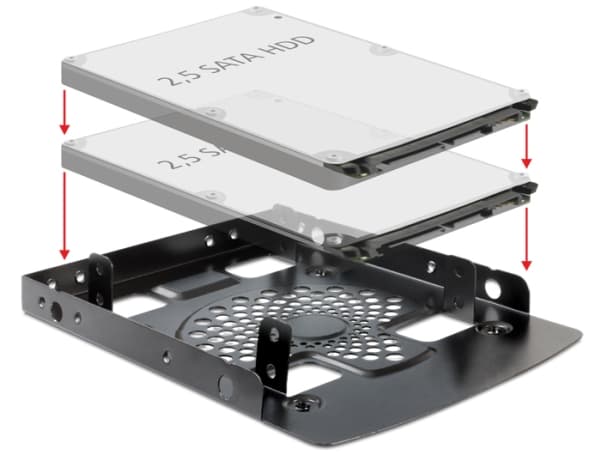 Delock Installation frame 3.5" > 2 x 2.5" HDD - Adapter för lagringsfack - 3,5 till 2,5 tum - svart