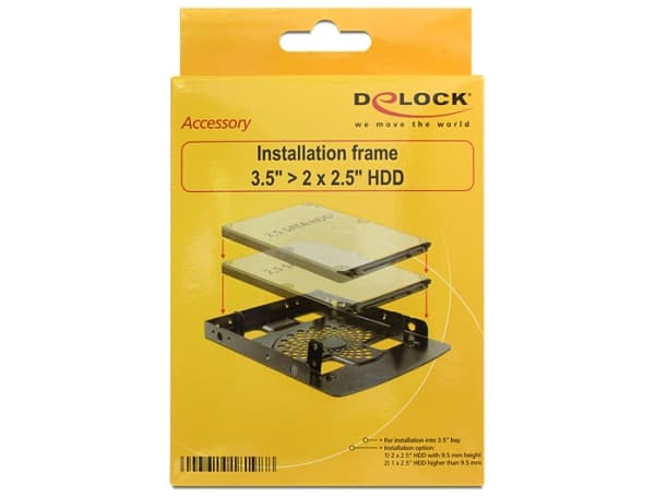 Delock Installation frame 3.5" > 2 x 2.5" HDD - Adapter för lagringsfack - 3,5 till 2,5 tum - svart