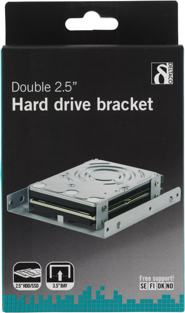 DELTACO monteringsram, 2x2,5" HDD till 3,5", silver