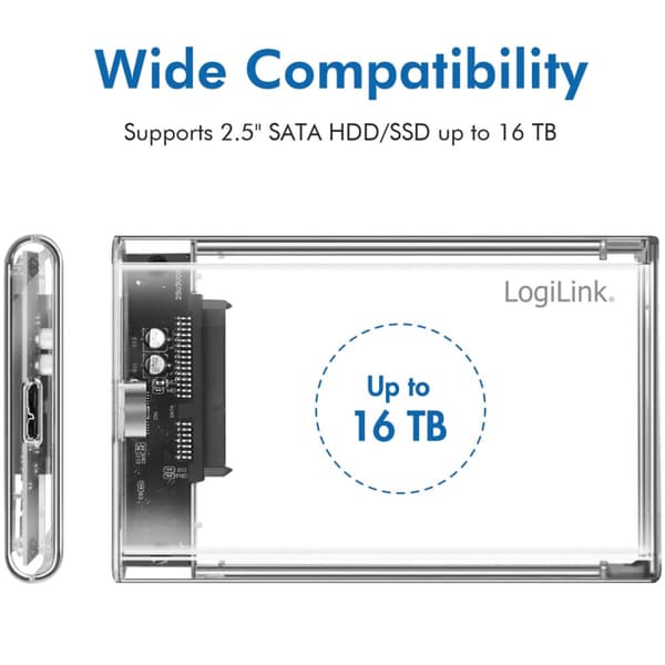 LogiLink Hårdiskkabinett 2,5" USB 3.0 Skruvfri design Transparent