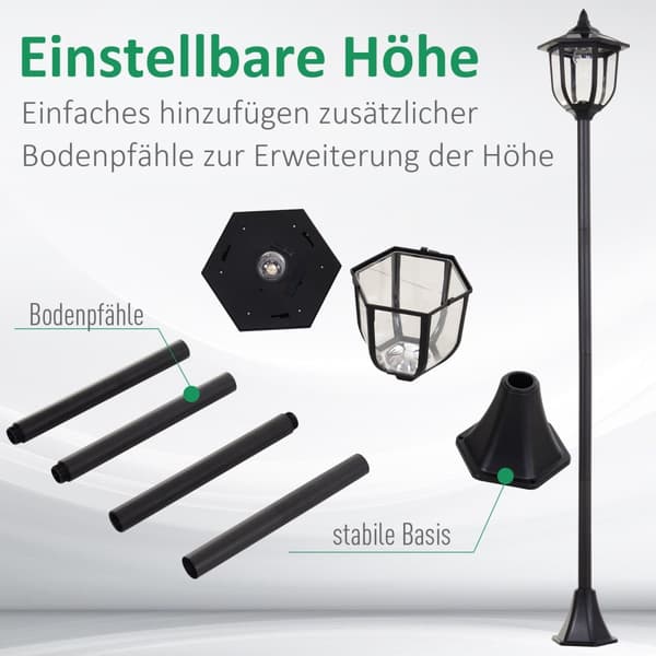 Solträdgårdslampa, 30/60 Lumen, Ø26.5xH177 cm, Svart