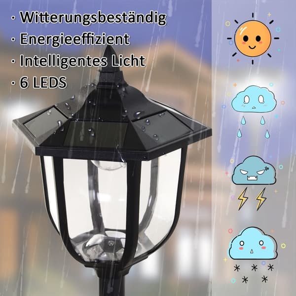 Solträdgårdslampa, 30/60 Lumen, Ø26.5xH177 cm, Svart