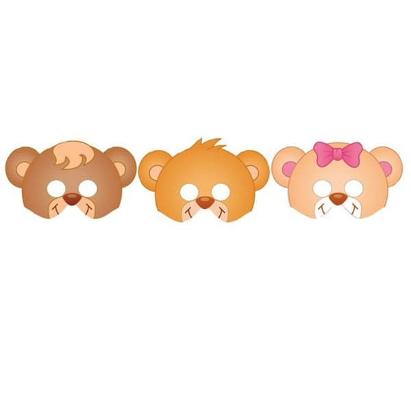 Playwrite Teddy Bear Card Party Mask (Pack of 12) Brown One Size