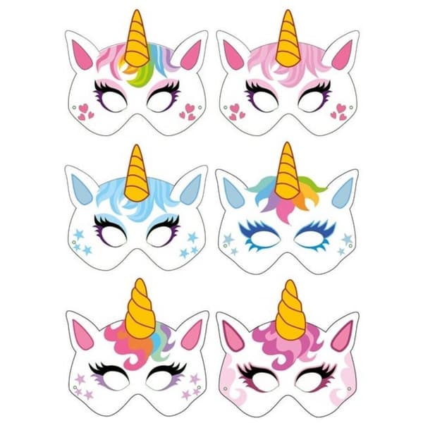 Playwrite Unicorn Party Mask (Pack of 6) White/Pink/Blue One Size