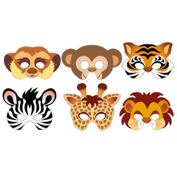 Playwrite Jungle Animals Party Mask (Pack of 12) Multicoloured One Size