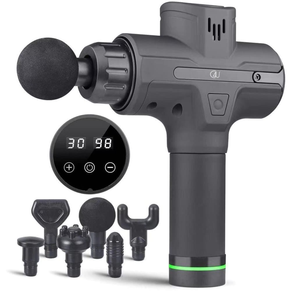 C4U® Massagepistol LCD Touch skärm 30 olika lägen 6st munstycken
