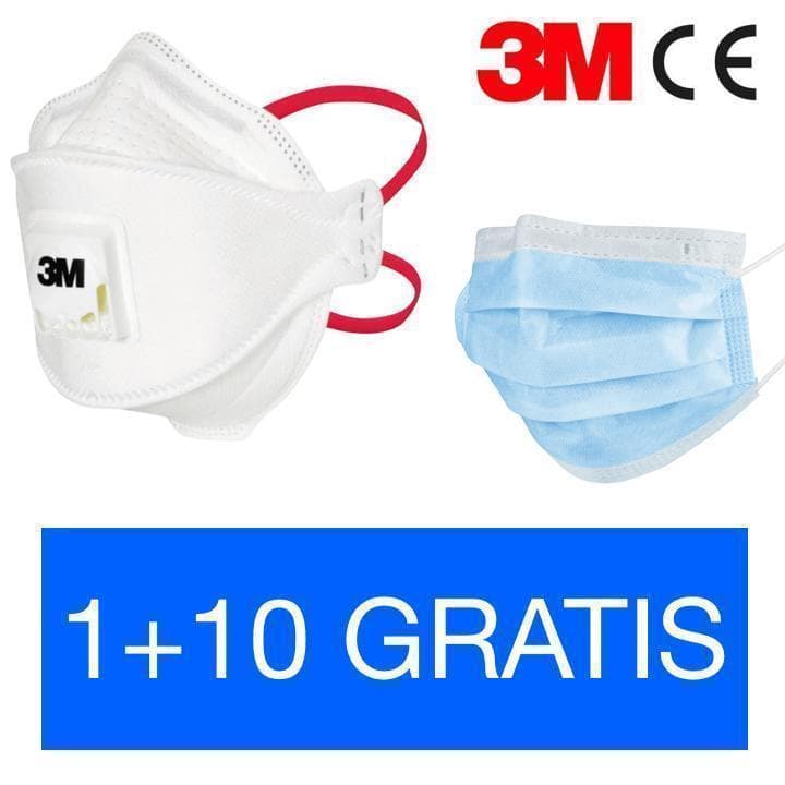 10 GRATIS mundskærme + 1 stk FFP3 3M AURA 9332+ l Ventil Beskyttelsesmaske Åndedrætsværn typ2r Mundbeskyttelse Mundbind mundbeskytter
