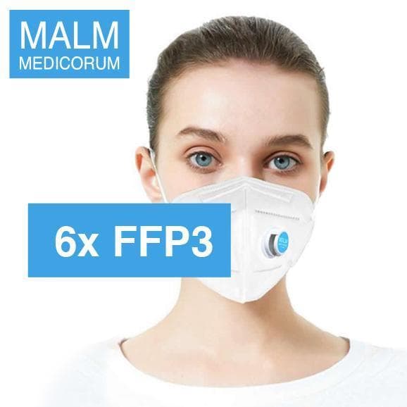 6 st CE FFP3 MALM MEDICORUM med Ventil Skyddsmask Andningsskydd Munskydd