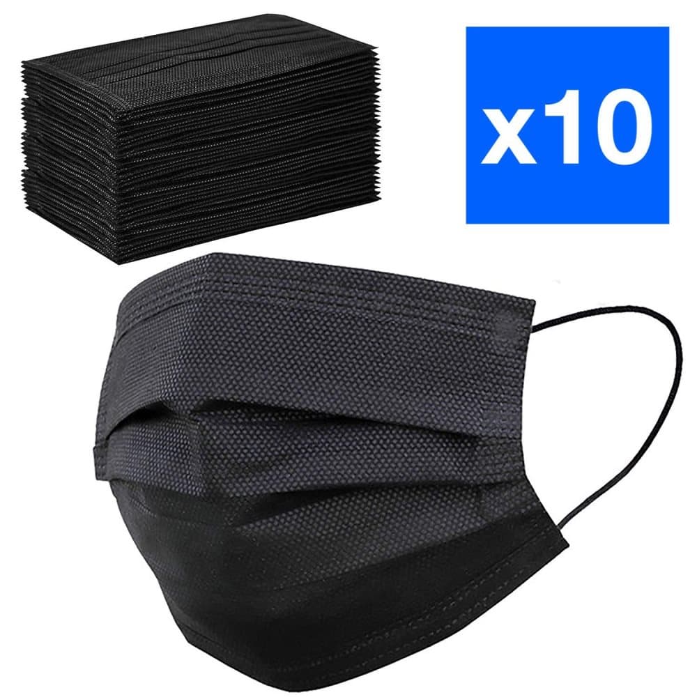 10 x CE-godkända Type IIR MALM Medicorum svarta munskydd, ansiktsmasker Medical Kirurgiskt