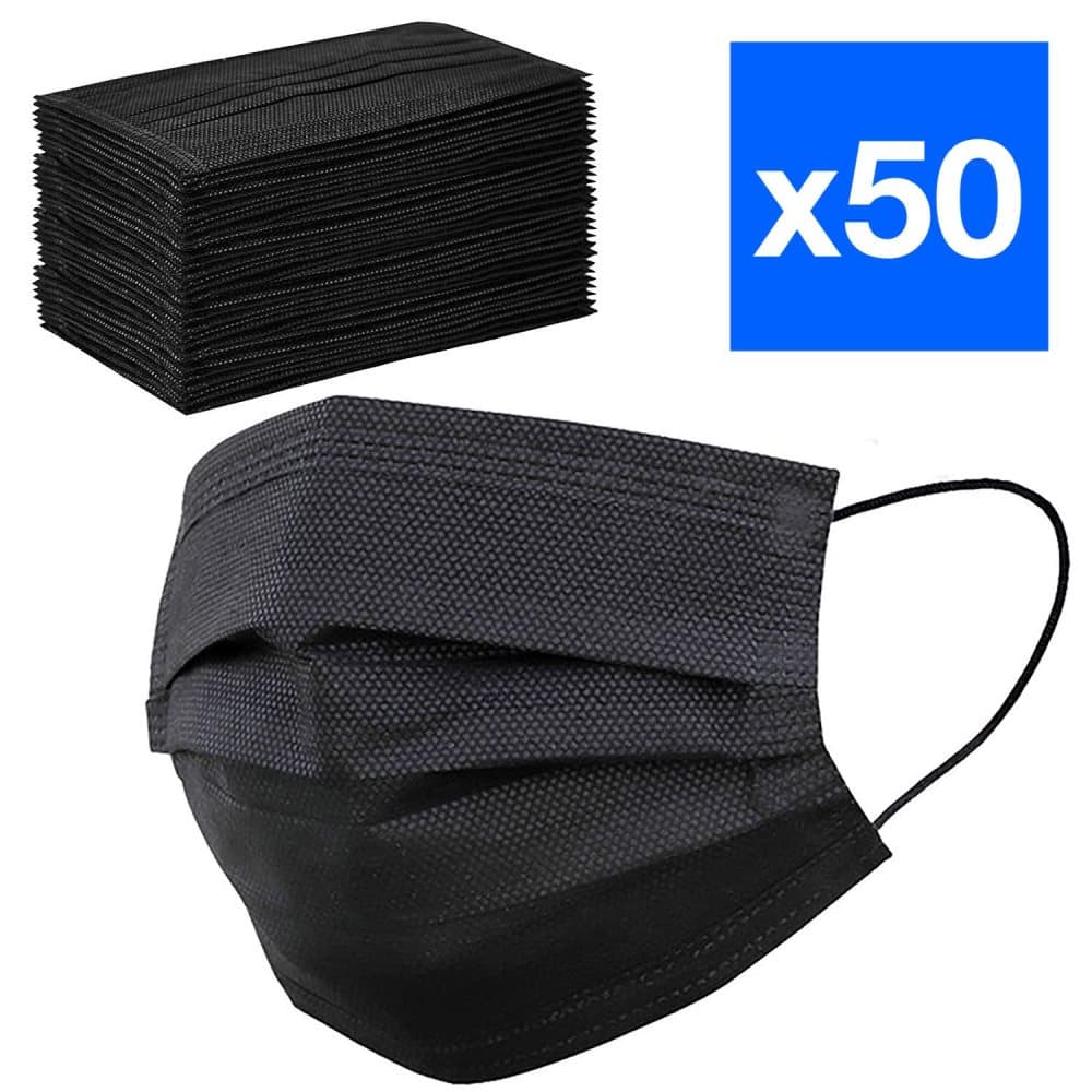 50 x CE-godkända Type IIR MALM Medicorum svarta munskydd, ansiktsmasker Medical Kirurgiskt