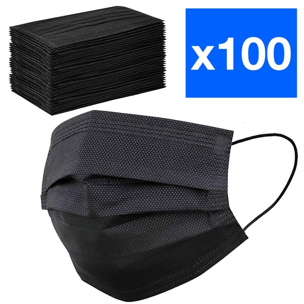 100 x CE-godkända Type IIR MALM Medicorum svarta munskydd, ansiktsmasker Medical Kirurgiskt