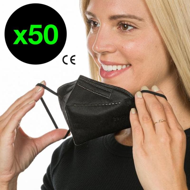 50 st svarta CE KN95 FFP2 UTAN Ventil Skyddsmask Andningsskydd Munskydd