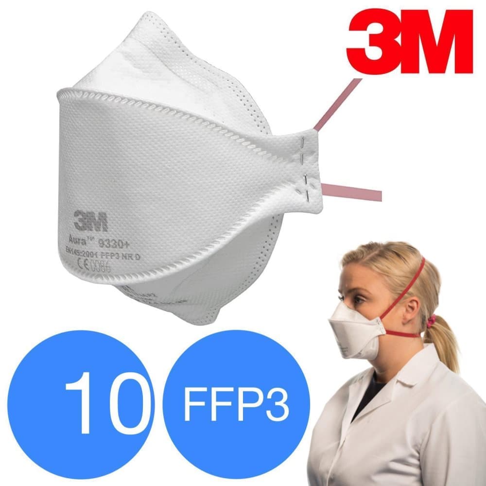 10 x CE FFP3 NR D 3M AURA 9330+ beskyttelsesmaske / åndedrætsværn / mundskærm