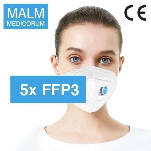5 st CE FFP3 MALM MEDICORUM med Ventil Skyddsmask Andningsskydd Munskydd