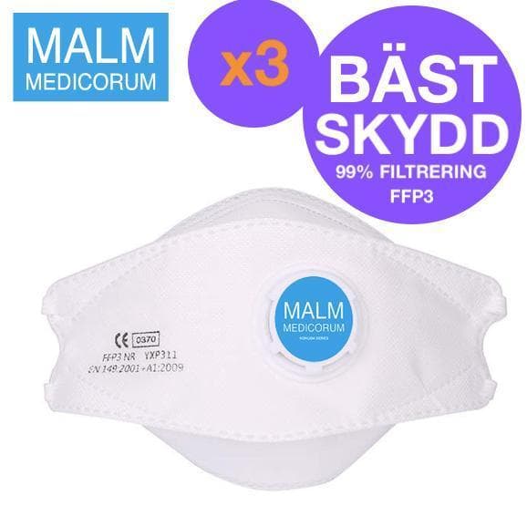 3 st CE FFP3 Malm Medicorum LAIANZHI 86 med Ventil Skyddsmask Andningsskydd Munskydd