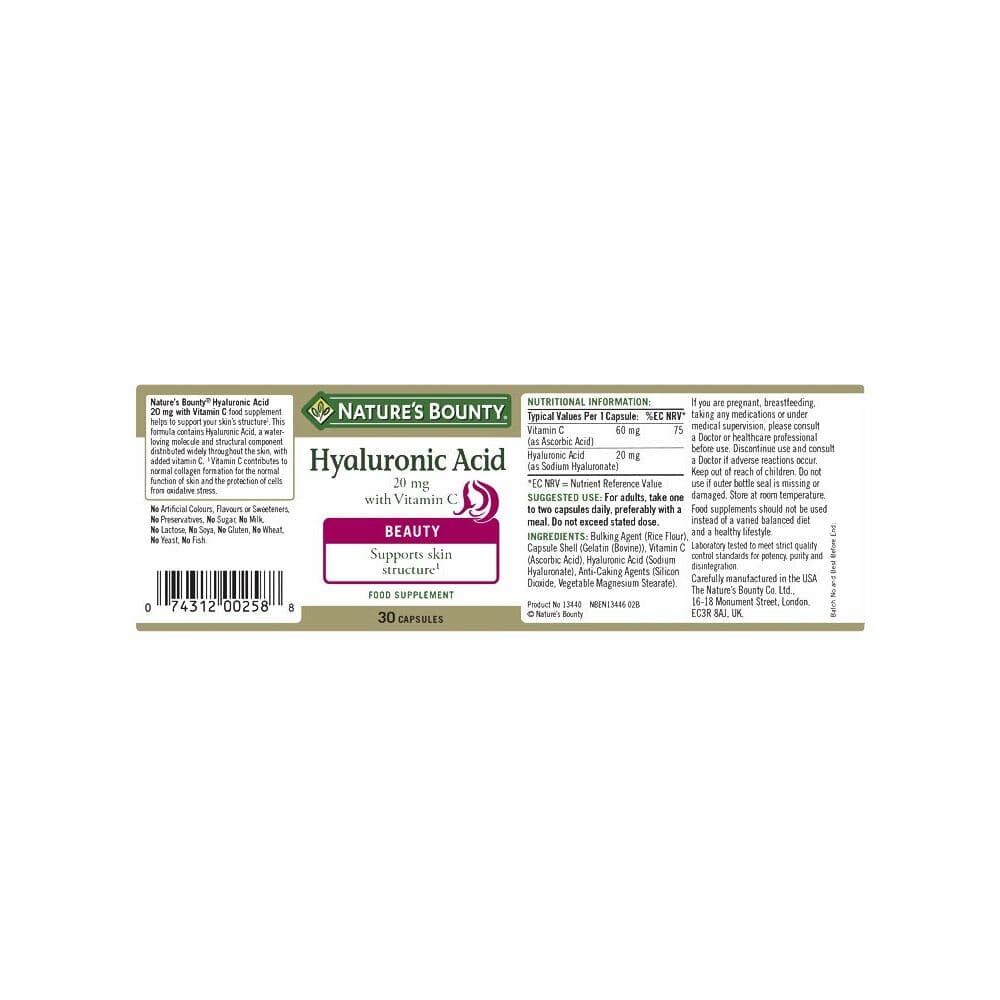 Hyaluronsyra med C-vitamin Nature's Bounty 009500002 20 mg (30 Kapslar)