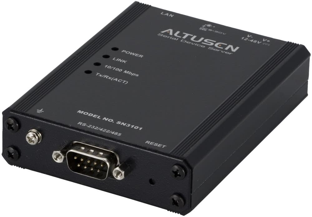 ATEN, serieportsserver, 1xDB9 han, RS-232/422/485. Tilsluttes til netv
