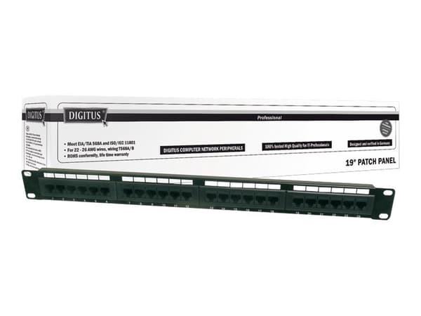 DIGITUS Professional - Patch-panel - CAT 5e - UTP - RJ-45 X 24 - 1U - 19" Svart