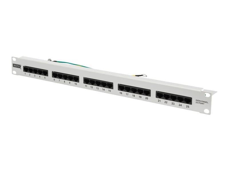 DIGITUS CAT 3 ISDN - Patch-panel - rackmontering - CAT 3 - RJ-45 X 25 - grå, RAL 7035 - 1U - 19"