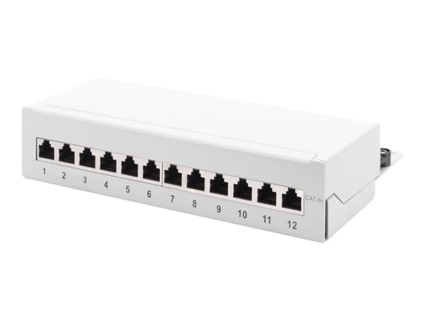 DIGITUS Professional DN-91612SD-EA-G - Koblingspanel - skrivebord - CAT 6a - STP - RJ-45 X 12 - grå, RAL 7035 Grå