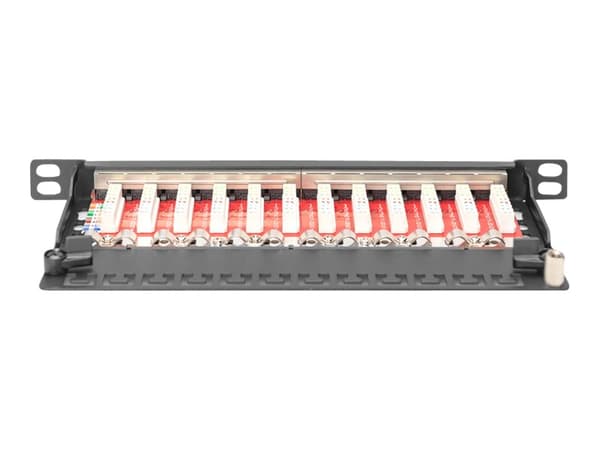 DIGITUS DN-91612S-SL-EA - Koblingspanel - veggmonterbar, rackmonterbar - CAT 6a - STP - RJ-45 X 12 - svart, RAL 9005 - 0.5U - 10"
