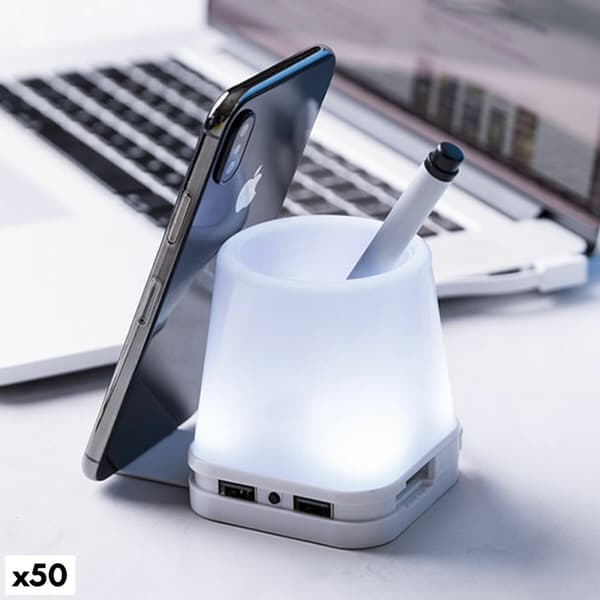 Kuglepen med USB 2.0-port og mobiltelefonholder 145964 Hvid (50 enheder)