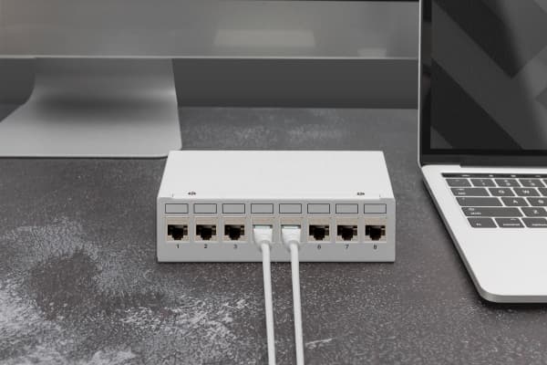 DIGITUS - Koblingspanel - modular - veggmonterbar, bordtopp - skjermet - RJ-45 X 8 - lysegrå, RAL 7035 - 1U - 10"