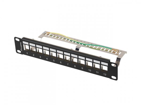 PATCH PANEL EMPTY 12 PORT 1U 10" FTP MED ORGANISATOR FOR KEYSTONE MODULER SVART LANBERG