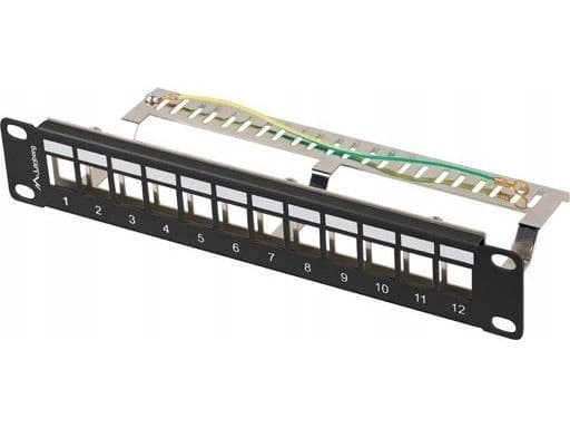 PATCH PANEL EMPTY 12 PORT 1U 10" FTP MED ORGANISATOR FOR KEYSTONE MODULER SVART LANBERG