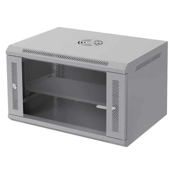 ECD Germany Verkkokaappi 6 U, palvelinkaappi 19 tuumaa, harmaa, seinäasennus, 450 mm syvyys, 600 x 370 x 450 mm, täysin koottu, palvelinkotelo