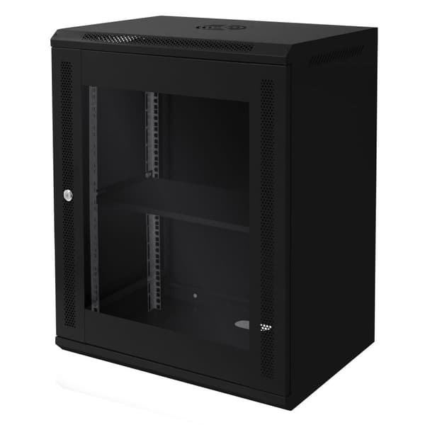 ECD Germany Nätverksskåp 15 U, serverskåp 19 tum, svart, väggmontage, 450 mm djup, 600 x 770 x 450 mm, färdigmonterat, serverhus med låsbar