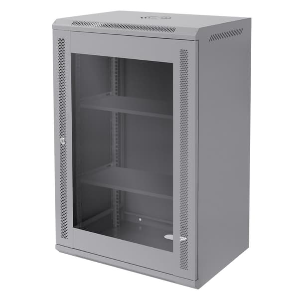 ECD Germany Verkkokaappi 18 U, palvelinkaappi 19 tuumaa, harmaa, seinäasennus, 450 mm syvyys, 600 x 900 x 450 mm, täysin koottu, palvelinkotelo