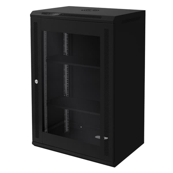 ECD Germany Nätverksskåp 18 U, serverskåp 19 tum, svart, väggmontage, 450 mm djup, 600 x 900 x 450 mm, färdigmonterat, serverhus med låsbar