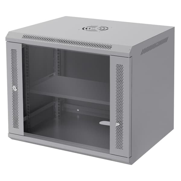 ECD Germany Nätverksskåp 9 U, serverskåp 19 tum, grå, väggmontage, 450 mm djup, 600 x 500 x 450 mm, färdigmonterad, serverskåp med låsbar