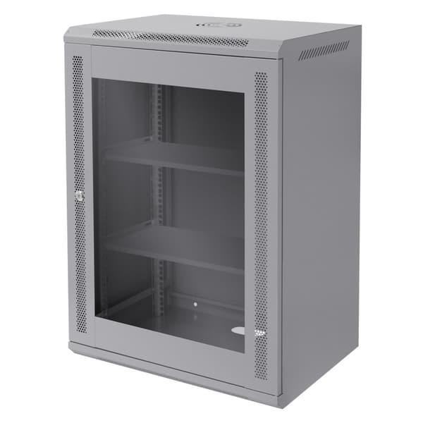 ECD Germany Netværksskab 16 U, serverskab 19 tommer, grå, vægmontering, 450 mm dybde, 600 x 850 x 450 mm, færdigmonteret, serverhus med låsbar
