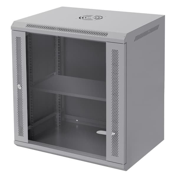 ECD Germany Verkkokaappi 12 U, palvelinkaappi 19 tuumaa, harmaa, seinäasennus, 450 mm syvyys, 600 x 635 x 450 mm, täysin koottu, palvelinkotelo