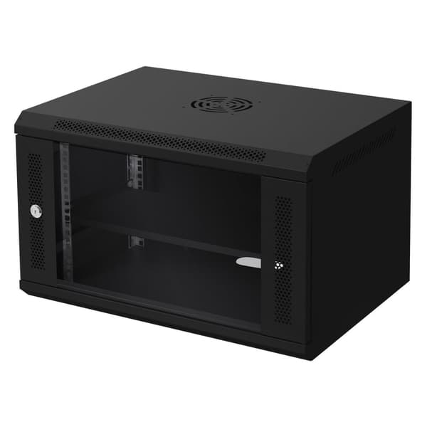 ECD Germany Netværksskab 6 U, serverskab 19 tommer, sort, vægmontering, 450 mm dybde, 600 x 370 x 450 mm, fuldt monteret, serverhus med låsbar