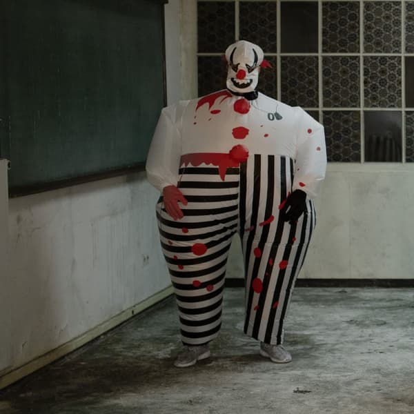 Uppblåsbar dräkt Horror-clown - svart/vit