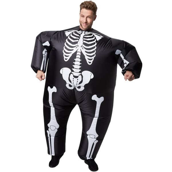 Selvoppusteligt kostume Skelet - sort/hvid