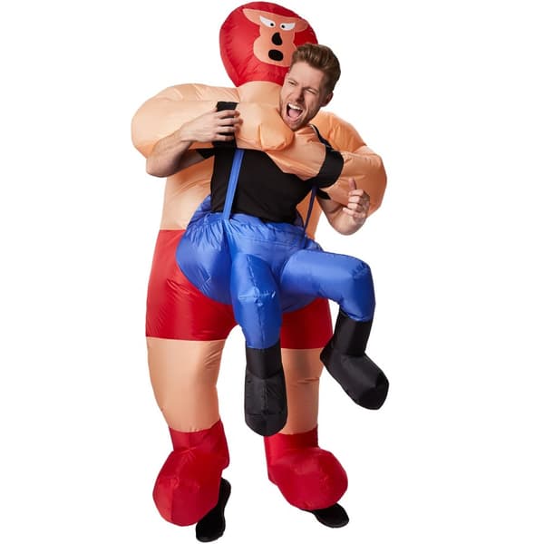 Selvoppusteligt kostume Wrestler - blå/orange