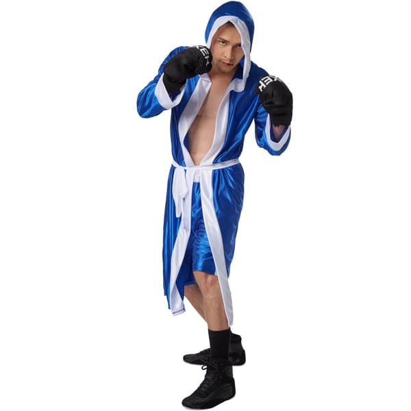 Bokser kostume mand blå//hvid