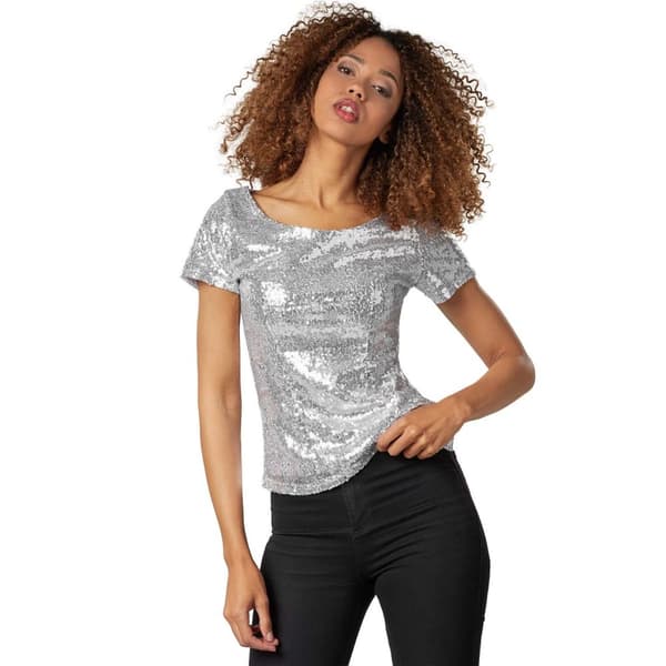 Paillet-kortarm-shirt Sølv L